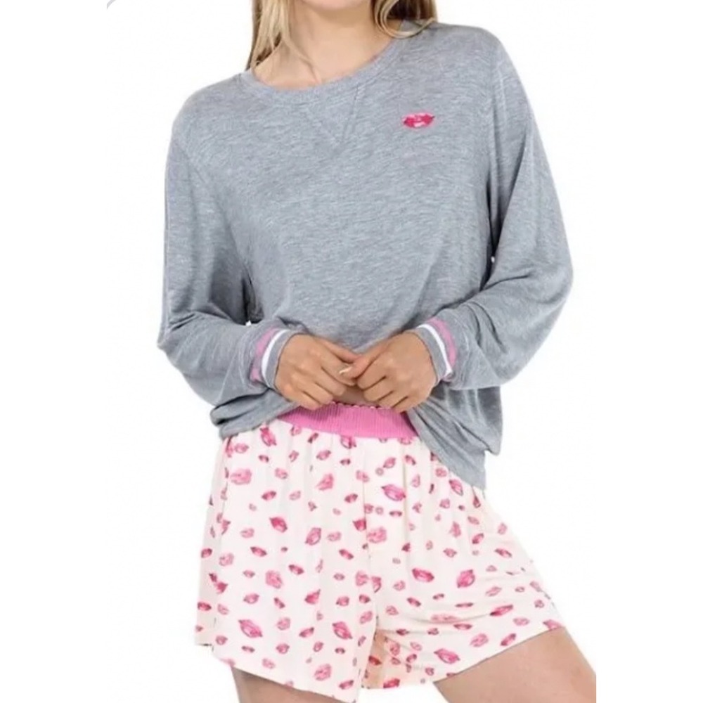 Honeydew Intimates Sugar Sweetheart Pajama Set Beso Lips Gray Pink Medium